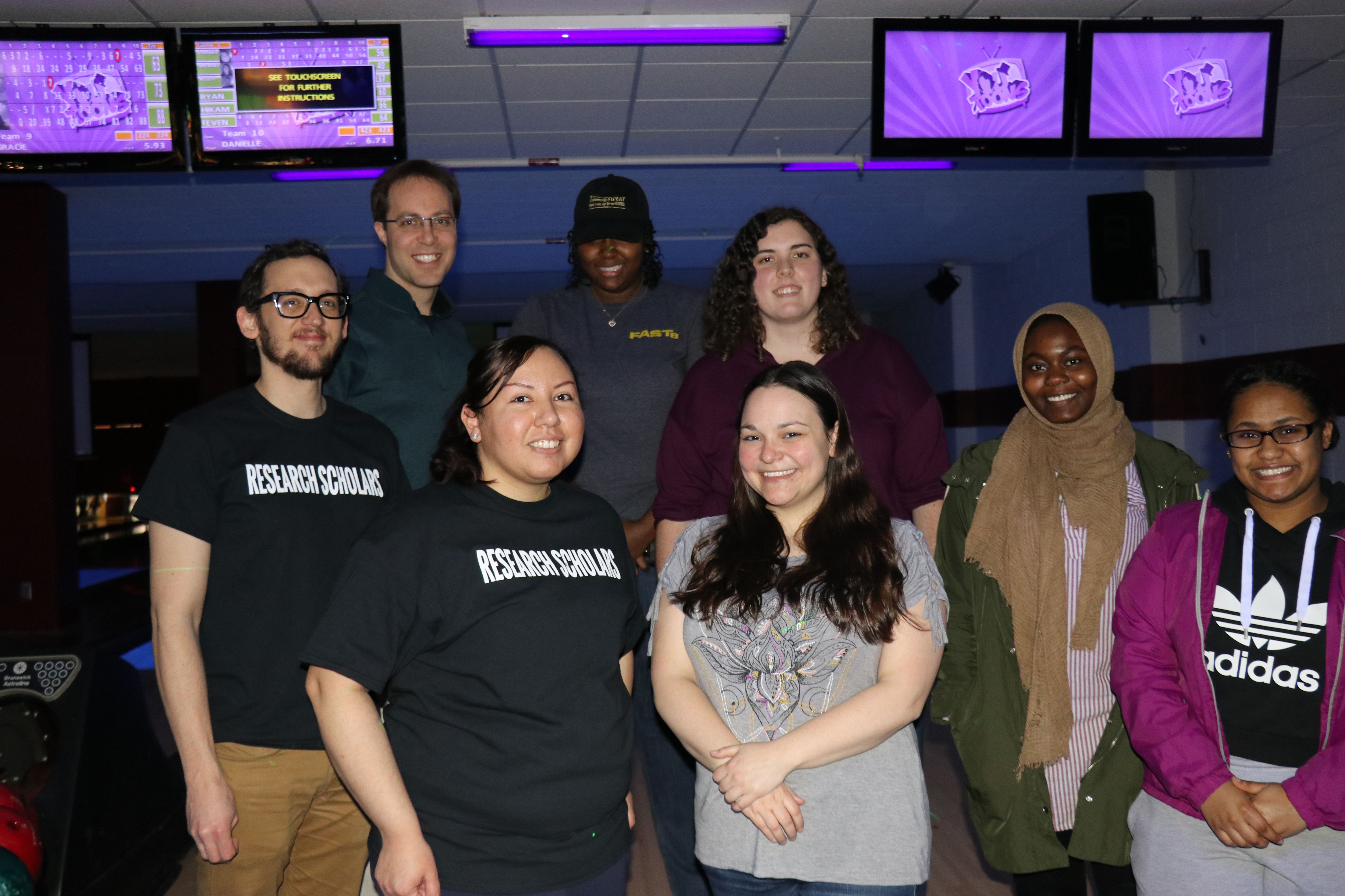 Group photo at Research Scholars bowling event.