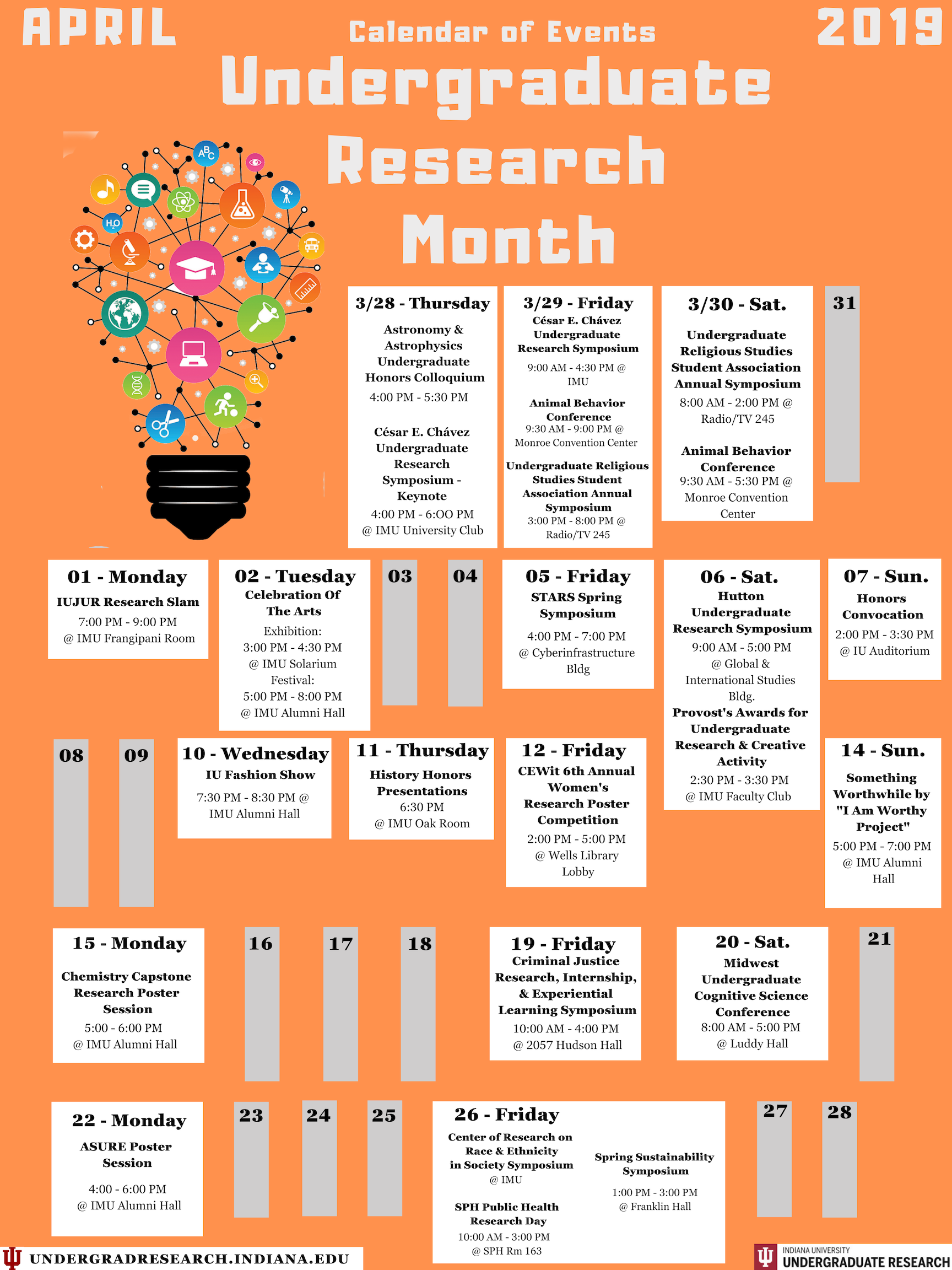 Calendar of undergraduate research events.